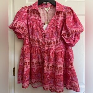 Umgee mixed print A-line button down shirt size S NWT